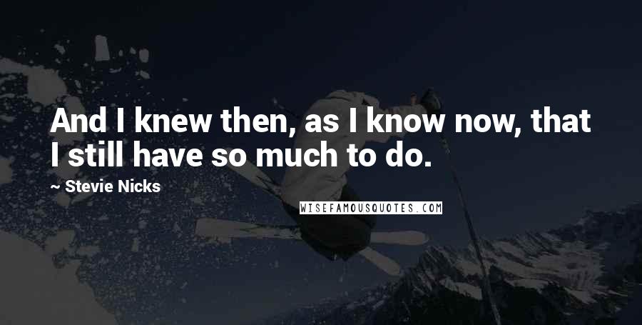 Stevie Nicks Quotes: And I knew then, as I know now, that I still have so much to do.
