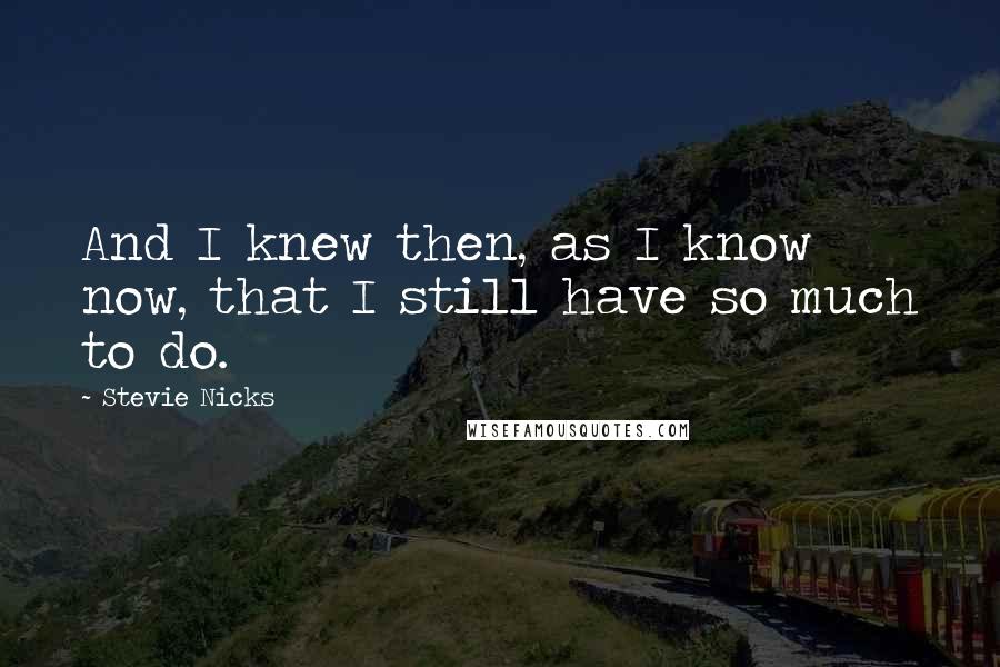 Stevie Nicks Quotes: And I knew then, as I know now, that I still have so much to do.