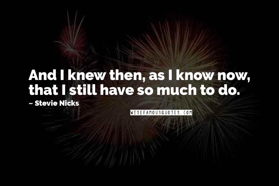 Stevie Nicks Quotes: And I knew then, as I know now, that I still have so much to do.