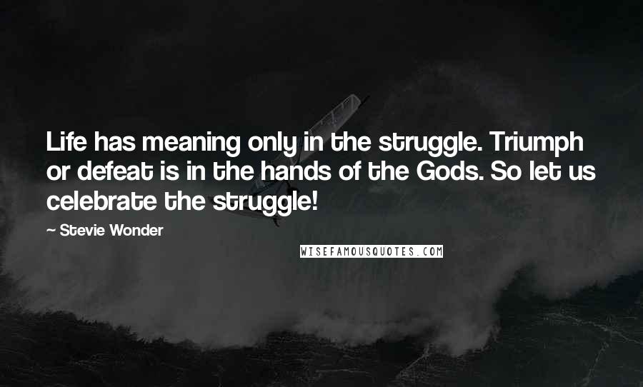 Stevie Wonder Quotes: Life has meaning only in the struggle. Triumph or defeat is in the hands of the Gods. So let us celebrate the struggle!