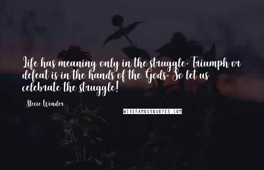 Stevie Wonder Quotes: Life has meaning only in the struggle. Triumph or defeat is in the hands of the Gods. So let us celebrate the struggle!