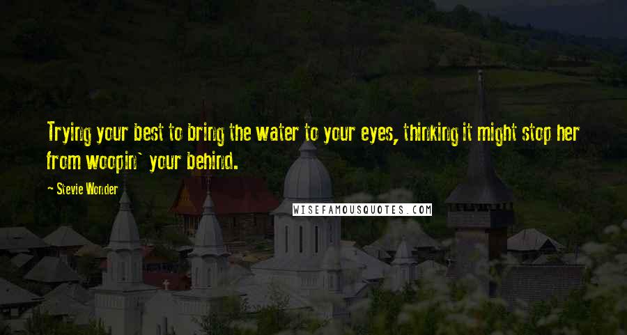 Stevie Wonder Quotes: Trying your best to bring the water to your eyes, thinking it might stop her from woopin' your behind.