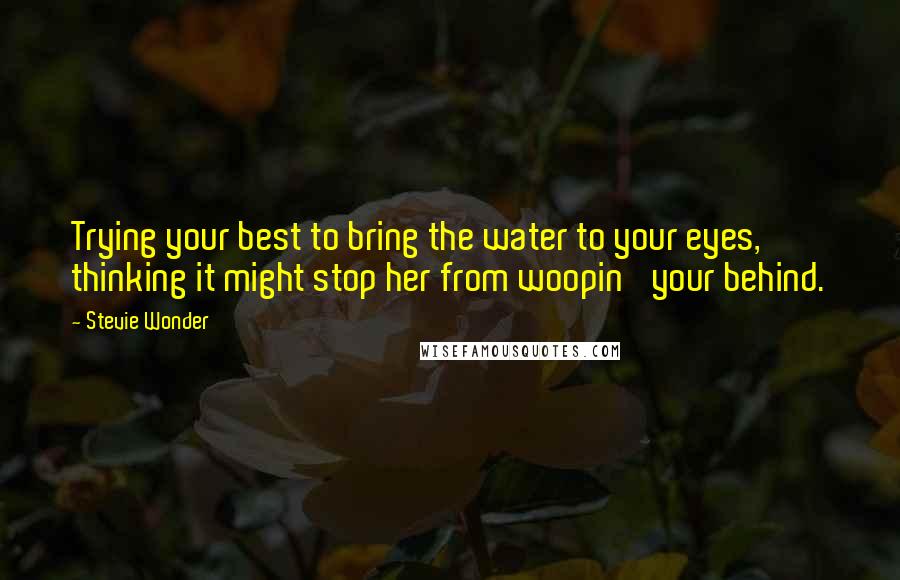 Stevie Wonder Quotes: Trying your best to bring the water to your eyes, thinking it might stop her from woopin' your behind.