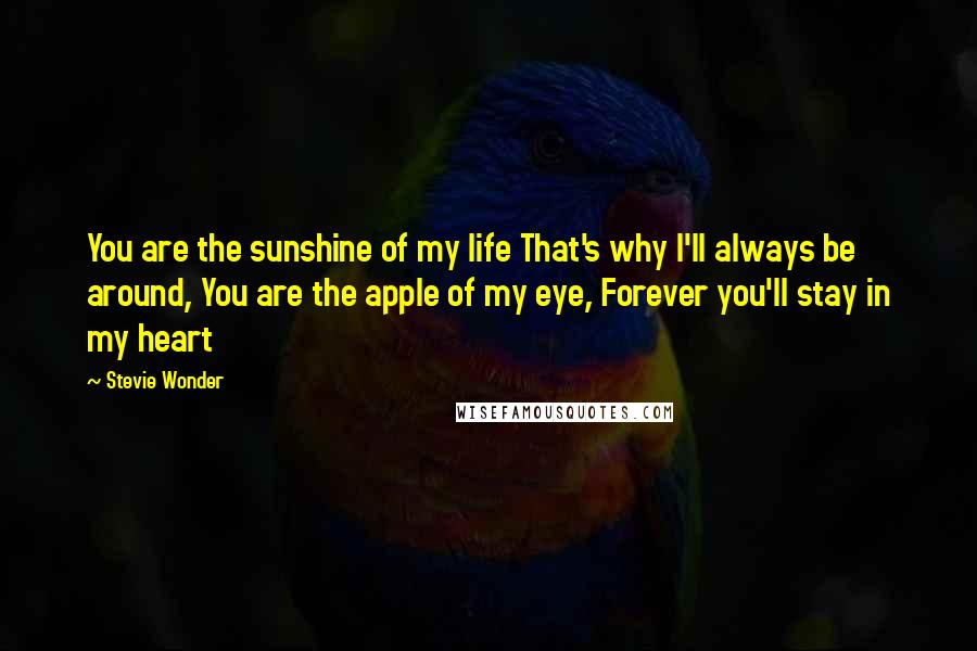 Stevie Wonder Quotes: You are the sunshine of my life That's why I'll always be around, You are the apple of my eye, Forever you'll stay in my heart