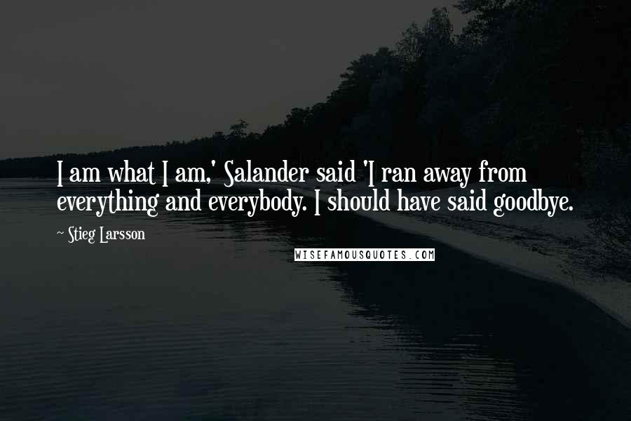 Stieg Larsson Quotes: I am what I am,' Salander said 'I ran away from everything and everybody. I should have said goodbye.