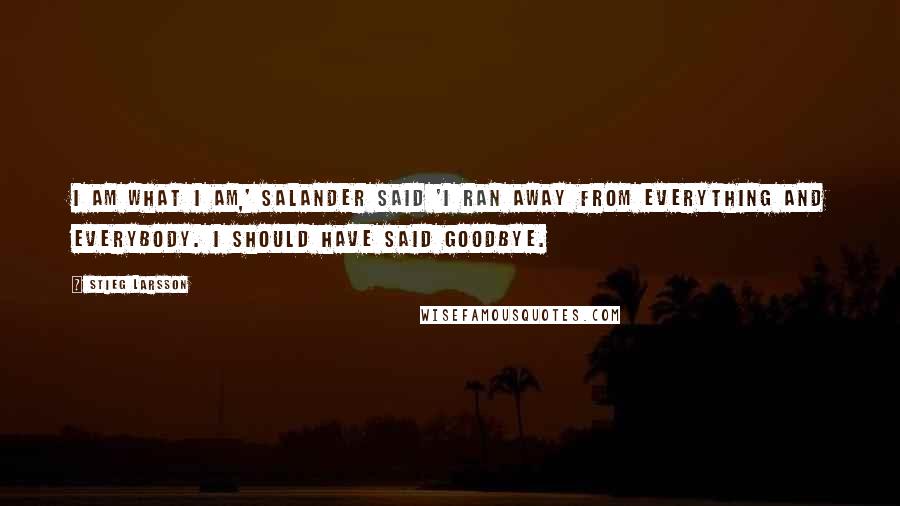 Stieg Larsson Quotes: I am what I am,' Salander said 'I ran away from everything and everybody. I should have said goodbye.