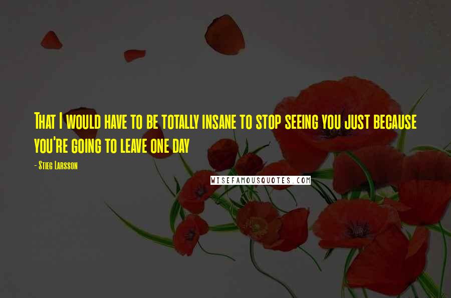 Stieg Larsson Quotes: That I would have to be totally insane to stop seeing you just because you're going to leave one day