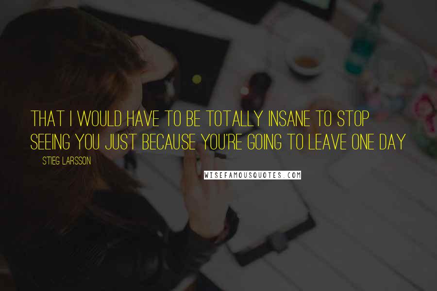 Stieg Larsson Quotes: That I would have to be totally insane to stop seeing you just because you're going to leave one day