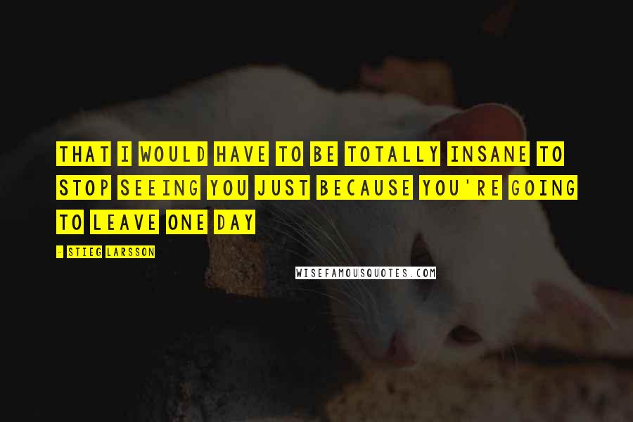 Stieg Larsson Quotes: That I would have to be totally insane to stop seeing you just because you're going to leave one day