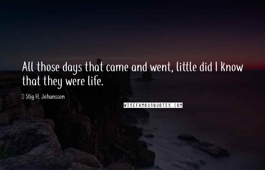 Stig H. Johansson Quotes: All those days that came and went, little did I know that they were life.