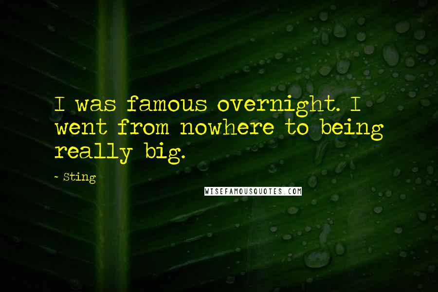 Sting Quotes: I was famous overnight. I went from nowhere to being really big.