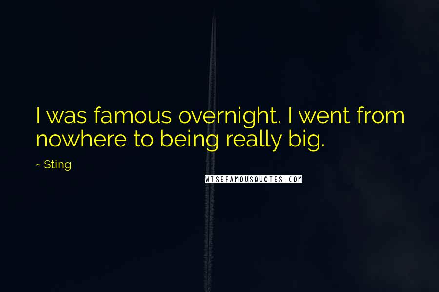 Sting Quotes: I was famous overnight. I went from nowhere to being really big.