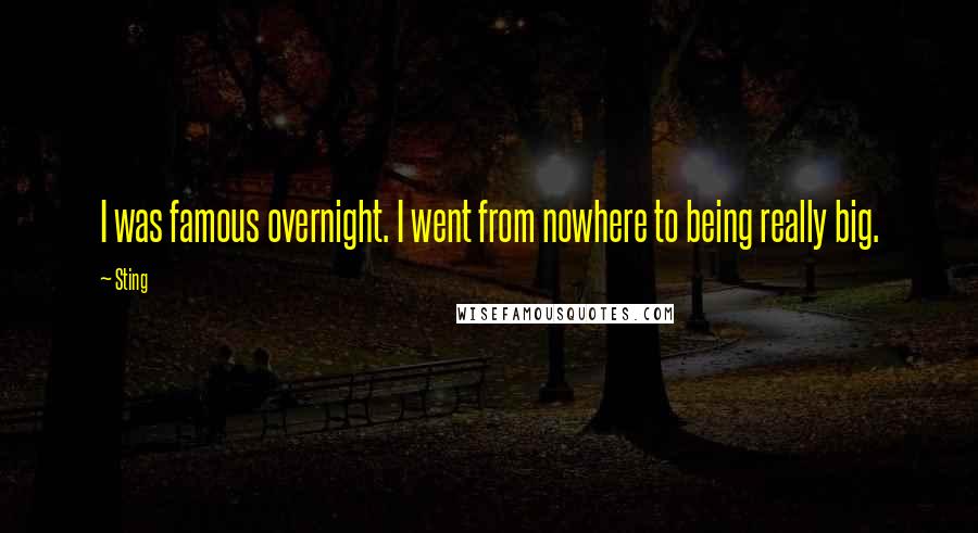 Sting Quotes: I was famous overnight. I went from nowhere to being really big.