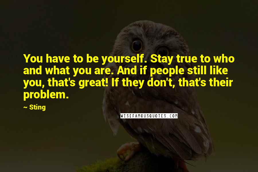 Sting Quotes: You have to be yourself. Stay true to who and what you are. And if people still like you, that's great! If they don't, that's their problem.