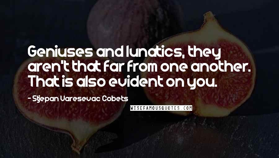 Stjepan Varesevac Cobets Quotes: Geniuses and lunatics, they aren't that far from one another. That is also evident on you.