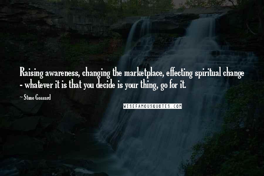 Stone Gossard Quotes: Raising awareness, changing the marketplace, effecting spiritual change - whatever it is that you decide is your thing, go for it.