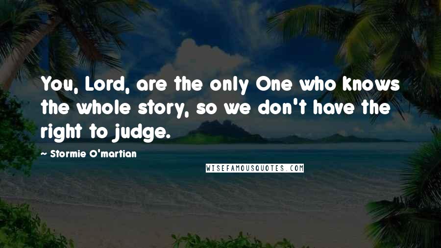 Stormie O'martian Quotes: You, Lord, are the only One who knows the whole story, so we don't have the right to judge.