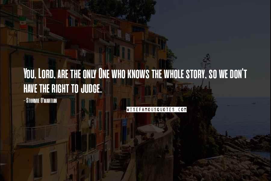 Stormie O'martian Quotes: You, Lord, are the only One who knows the whole story, so we don't have the right to judge.