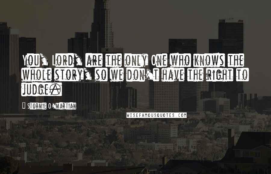 Stormie O'martian Quotes: You, Lord, are the only One who knows the whole story, so we don't have the right to judge.