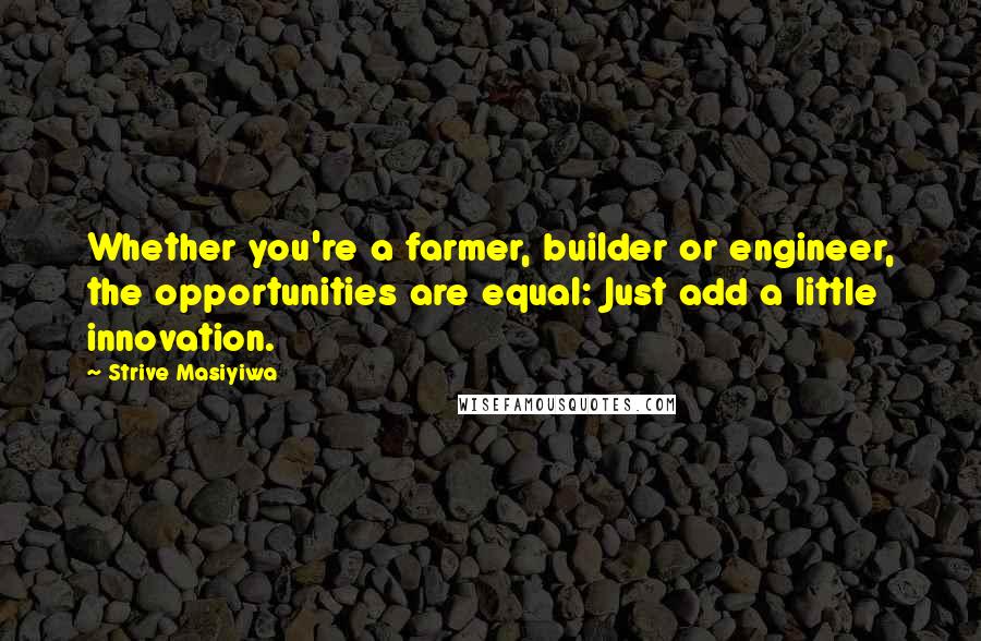 Strive Masiyiwa Quotes: Whether you're a farmer, builder or engineer, the opportunities are equal: Just add a little innovation.