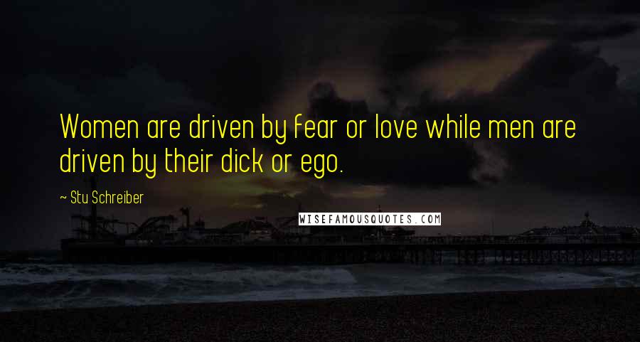 Stu Schreiber Quotes: Women are driven by fear or love while men are driven by their dick or ego.