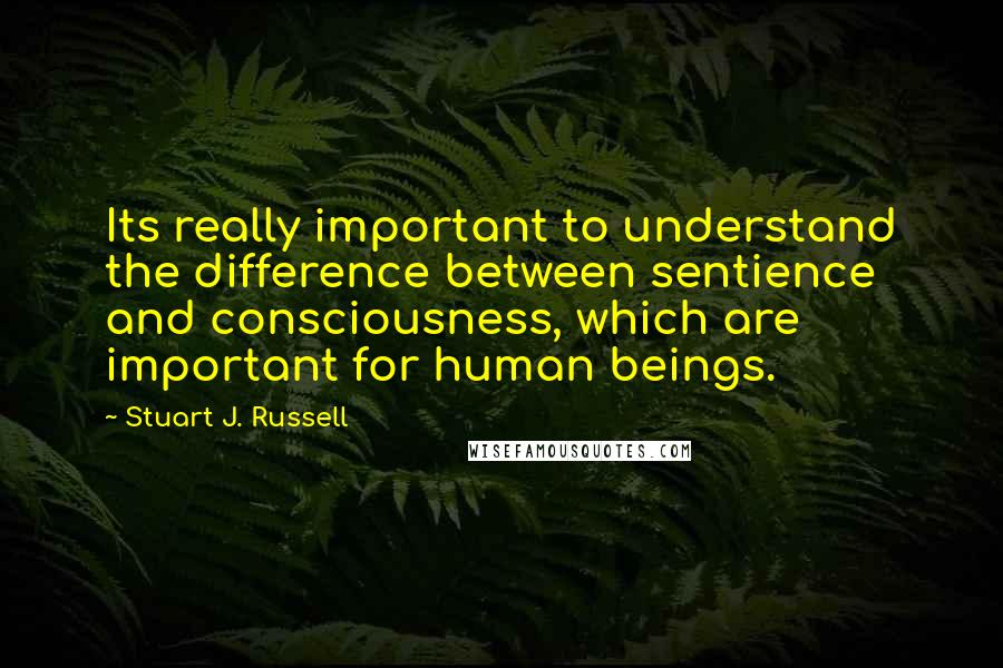 Stuart J. Russell Quotes: Its really important to understand the difference between sentience and consciousness, which are important for human beings.