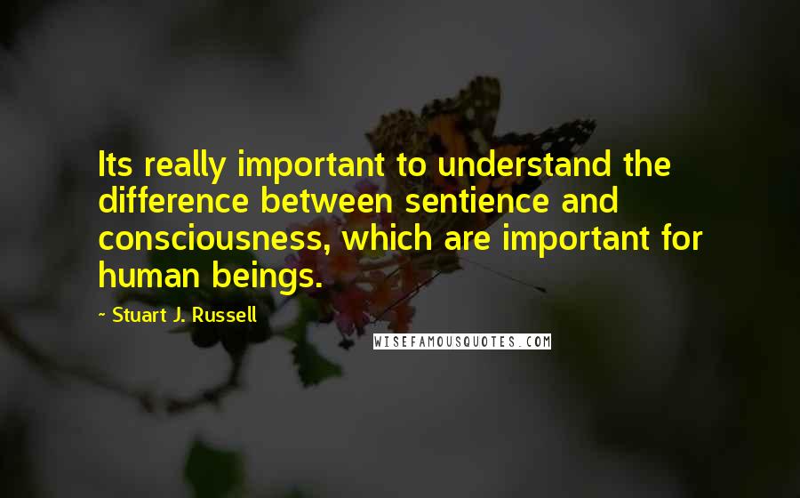 Stuart J. Russell Quotes: Its really important to understand the difference between sentience and consciousness, which are important for human beings.