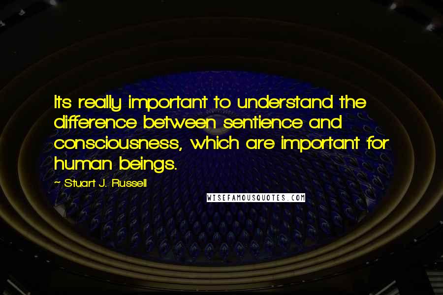 Stuart J. Russell Quotes: Its really important to understand the difference between sentience and consciousness, which are important for human beings.