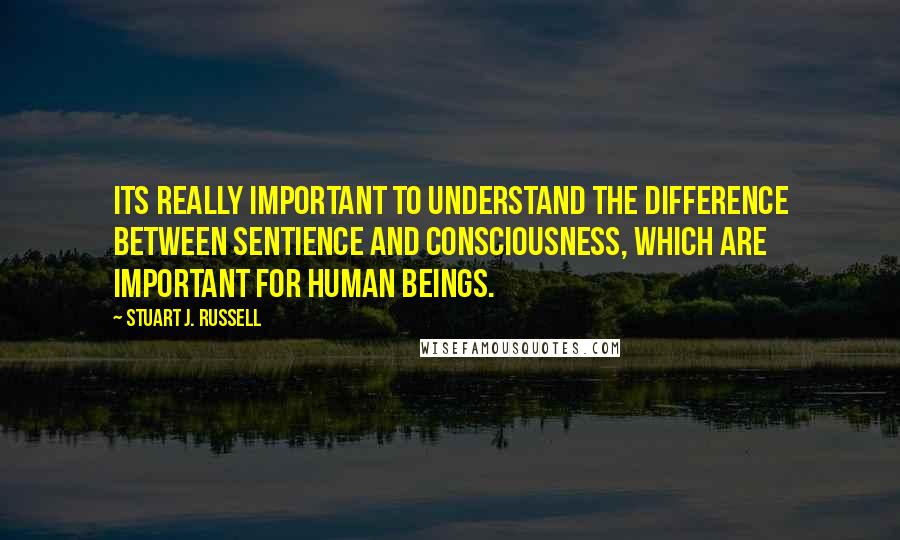 Stuart J. Russell Quotes: Its really important to understand the difference between sentience and consciousness, which are important for human beings.