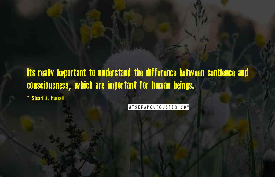 Stuart J. Russell Quotes: Its really important to understand the difference between sentience and consciousness, which are important for human beings.