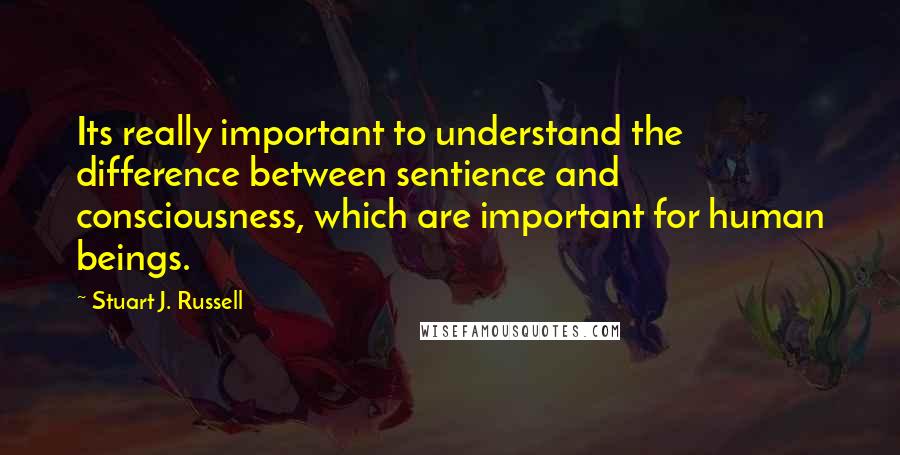 Stuart J. Russell Quotes: Its really important to understand the difference between sentience and consciousness, which are important for human beings.