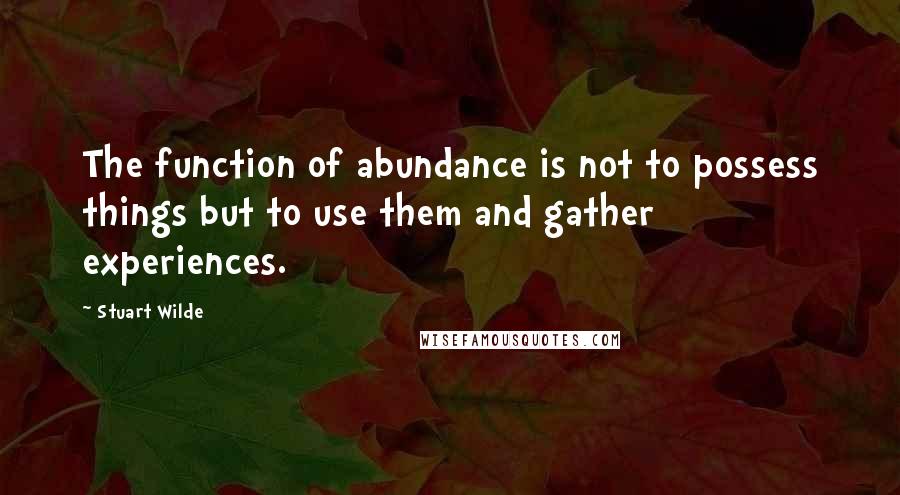 Stuart Wilde Quotes: The function of abundance is not to possess things but to use them and gather experiences.