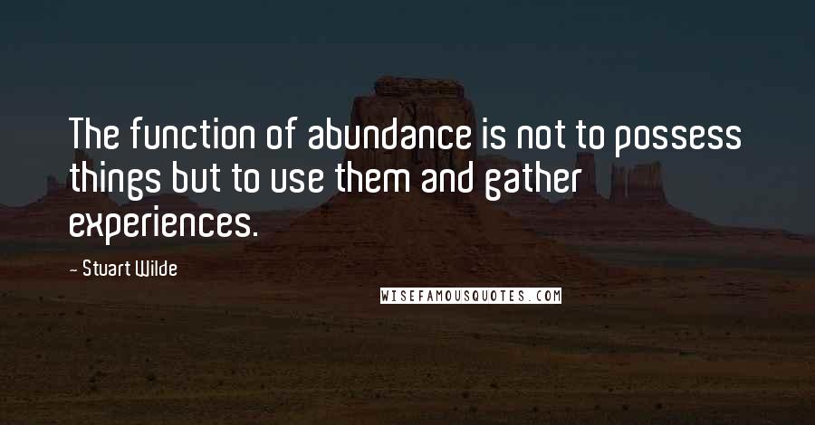 Stuart Wilde Quotes: The function of abundance is not to possess things but to use them and gather experiences.