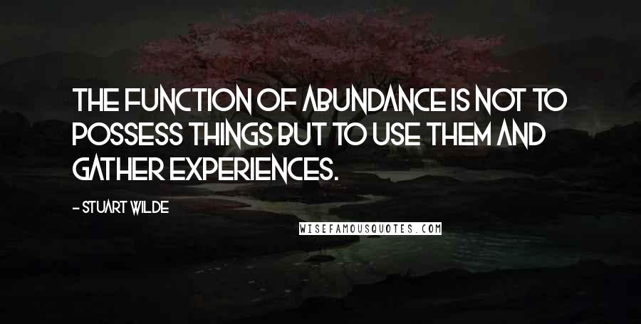 Stuart Wilde Quotes: The function of abundance is not to possess things but to use them and gather experiences.