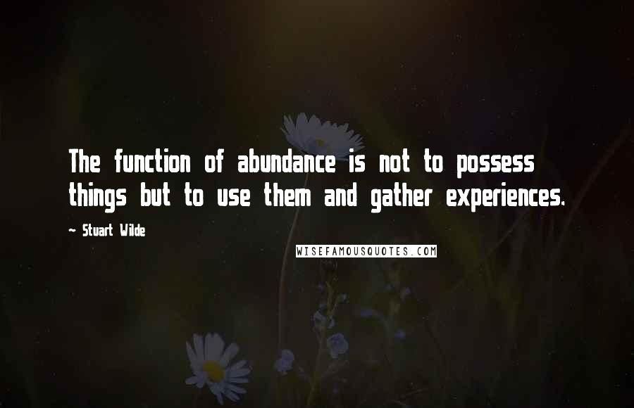 Stuart Wilde Quotes: The function of abundance is not to possess things but to use them and gather experiences.