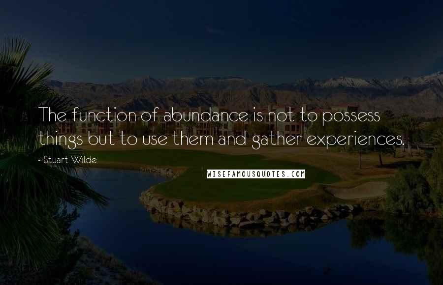 Stuart Wilde Quotes: The function of abundance is not to possess things but to use them and gather experiences.