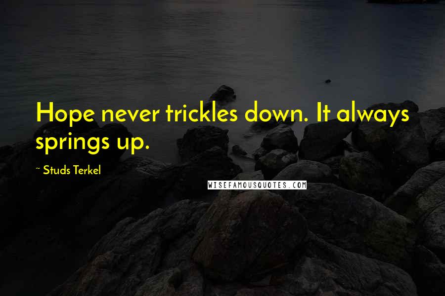 Studs Terkel Quotes: Hope never trickles down. It always springs up.