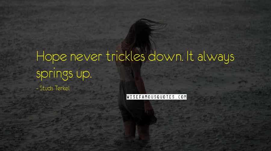 Studs Terkel Quotes: Hope never trickles down. It always springs up.