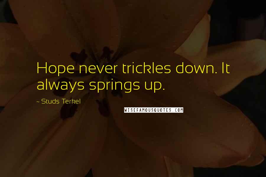 Studs Terkel Quotes: Hope never trickles down. It always springs up.