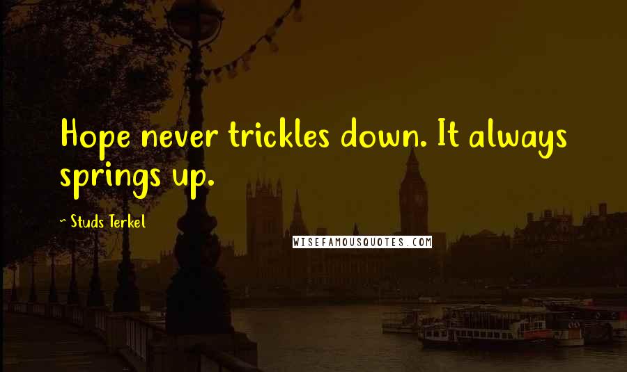 Studs Terkel Quotes: Hope never trickles down. It always springs up.