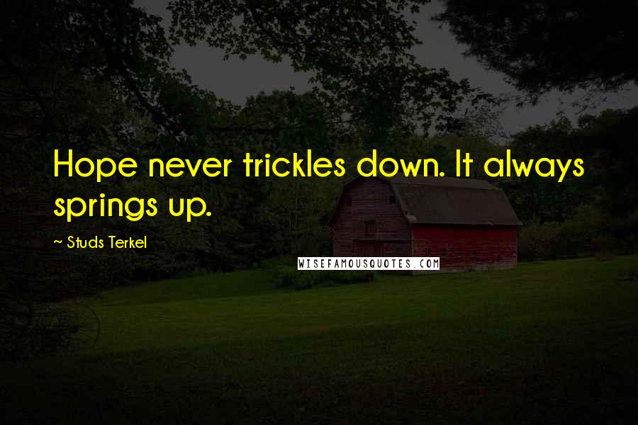 Studs Terkel Quotes: Hope never trickles down. It always springs up.