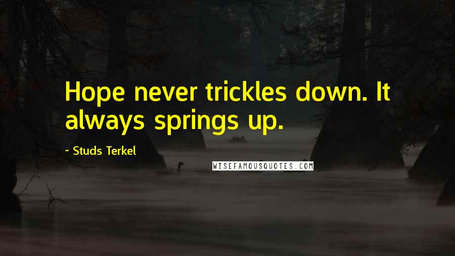 Studs Terkel Quotes: Hope never trickles down. It always springs up.