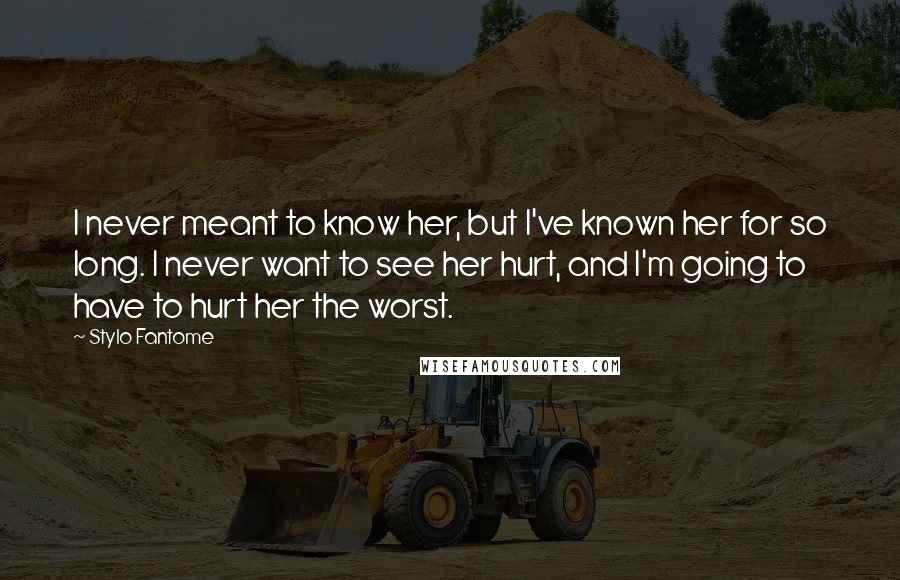 Stylo Fantome Quotes: I never meant to know her, but I've known her for so long. I never want to see her hurt, and I'm going to have to hurt her the worst.