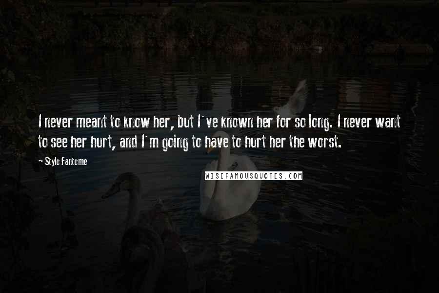 Stylo Fantome Quotes: I never meant to know her, but I've known her for so long. I never want to see her hurt, and I'm going to have to hurt her the worst.