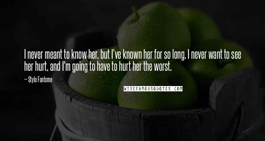 Stylo Fantome Quotes: I never meant to know her, but I've known her for so long. I never want to see her hurt, and I'm going to have to hurt her the worst.