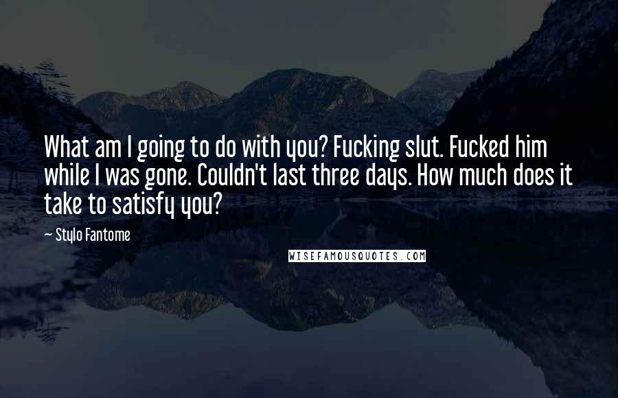 Stylo Fantome Quotes: What am I going to do with you? Fucking slut. Fucked him while I was gone. Couldn't last three days. How much does it take to satisfy you?