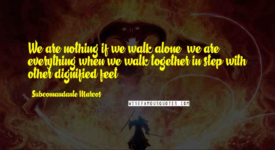 Subcomandante Marcos Quotes: We are nothing if we walk alone; we are everything when we walk together in step with other dignified feet.