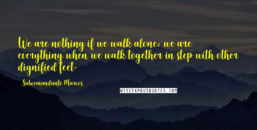 Subcomandante Marcos Quotes: We are nothing if we walk alone; we are everything when we walk together in step with other dignified feet.