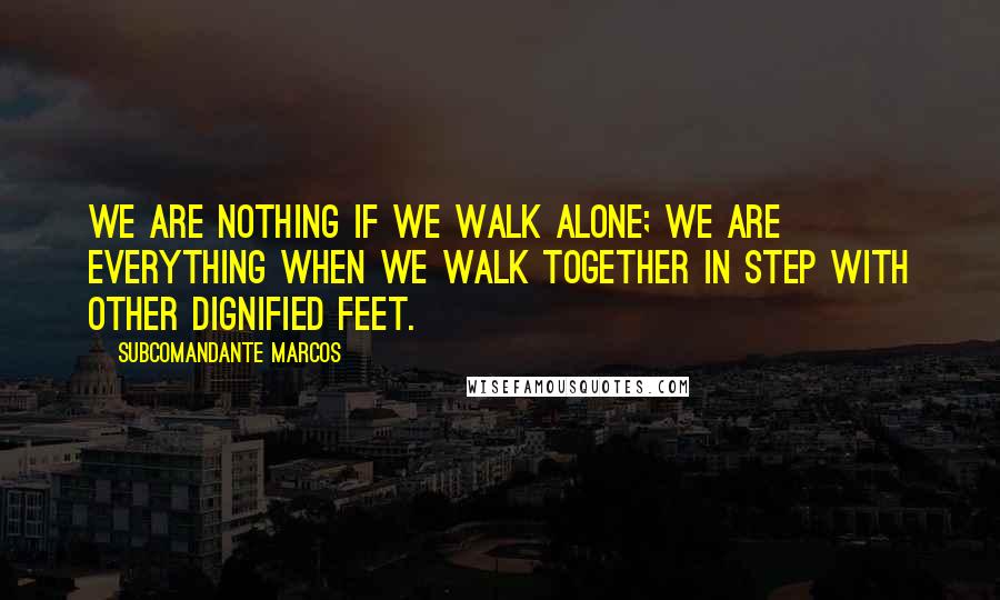 Subcomandante Marcos Quotes: We are nothing if we walk alone; we are everything when we walk together in step with other dignified feet.