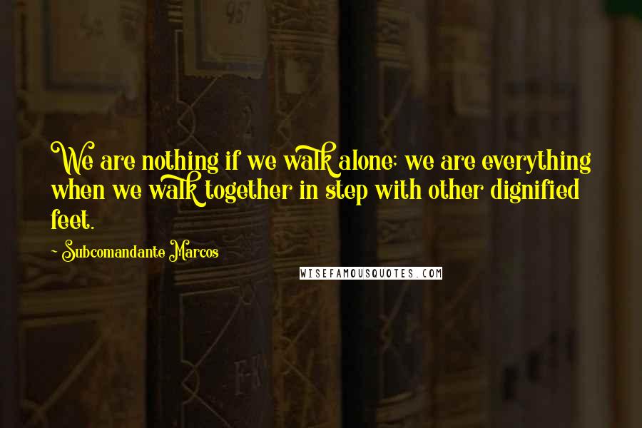 Subcomandante Marcos Quotes: We are nothing if we walk alone; we are everything when we walk together in step with other dignified feet.